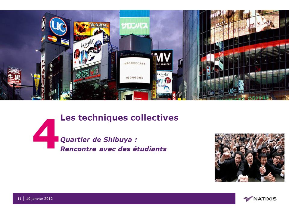10 janvier Les techniques collectives Quartier de Shibuya : Rencontre avec des étudiants