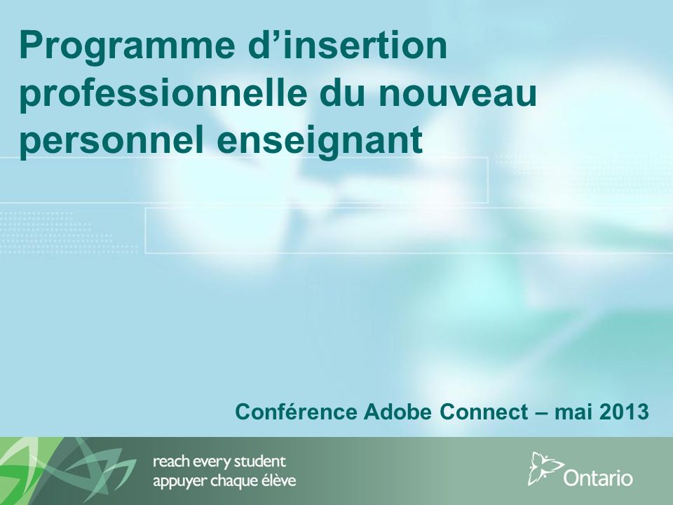 Programme dinsertion professionnelle du nouveau personnel enseignant Conférence Adobe Connect – mai 2013