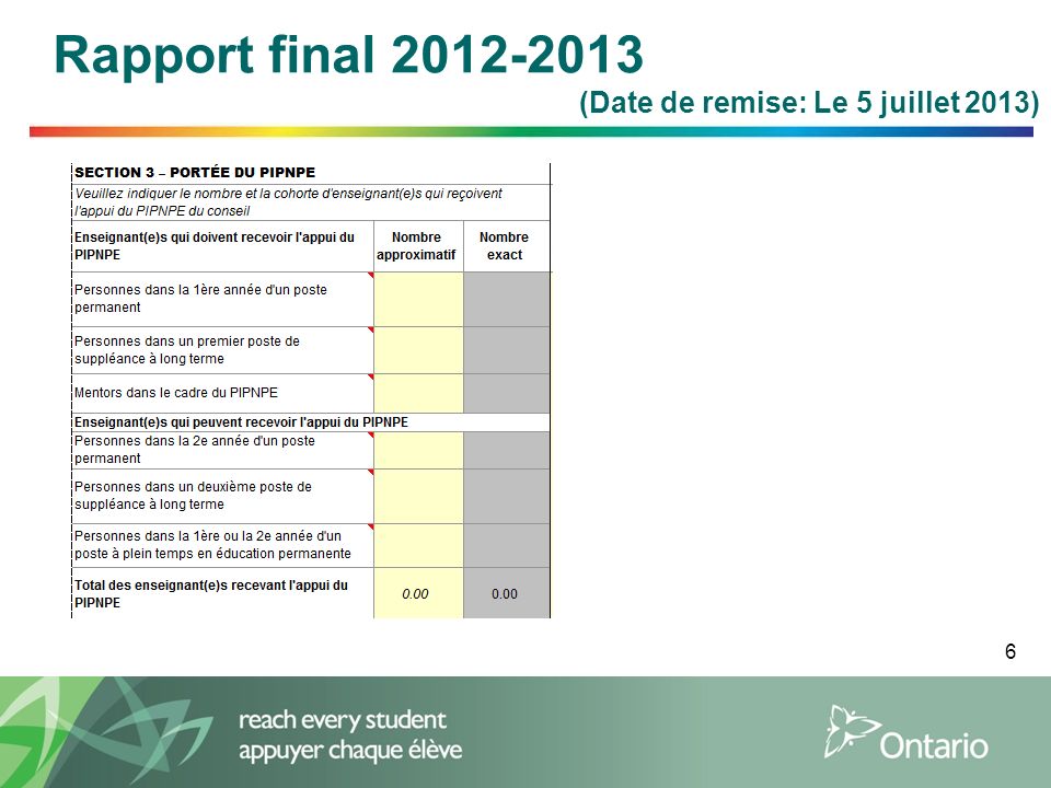 6 Rapport final (Date de remise: Le 5 juillet 2013)
