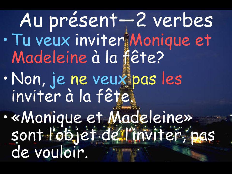 Au présent2 verbes Tu veux inviter Monique et Madeleine à la fête.