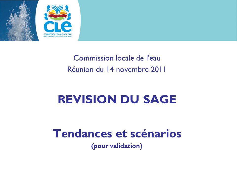 Commission locale de l eau Réunion du 14 novembre 2011 REVISION DU SAGE Tendances et scénarios (pour validation)