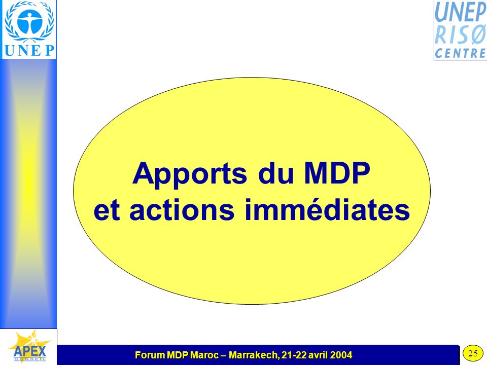 Forum MDP Maroc – Marrakech, avril Apports du MDP et actions immédiates