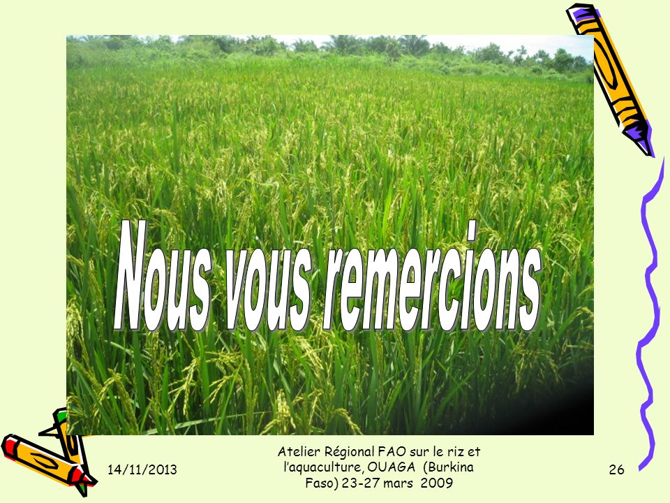 14/11/2013 Atelier Régional FAO sur le riz et laquaculture, OUAGA (Burkina Faso) mars