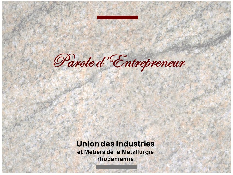 Parole dEntrepreneur Union des Industries et Métiers de la Métallurgie rhodanienne