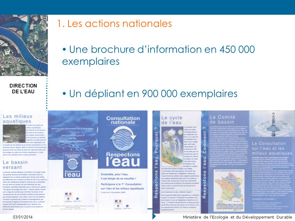 DIRECTION DE LEAU 03/01/2014 Ministère de lEcologie et du Développement Durable 1.