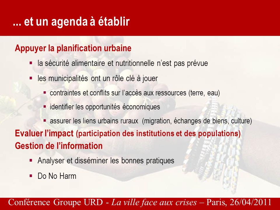 Conférence Groupe URD - La ville face aux crises – Paris, 26/04/