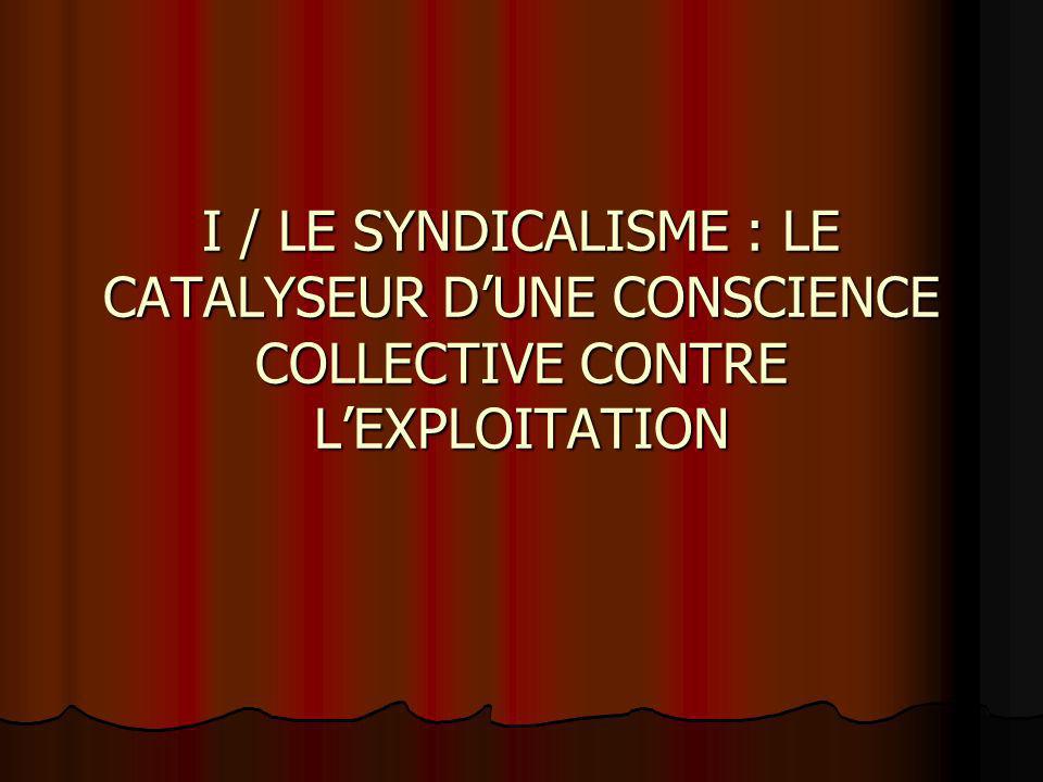 I / LE SYNDICALISME : LE CATALYSEUR DUNE CONSCIENCE COLLECTIVE CONTRE LEXPLOITATION