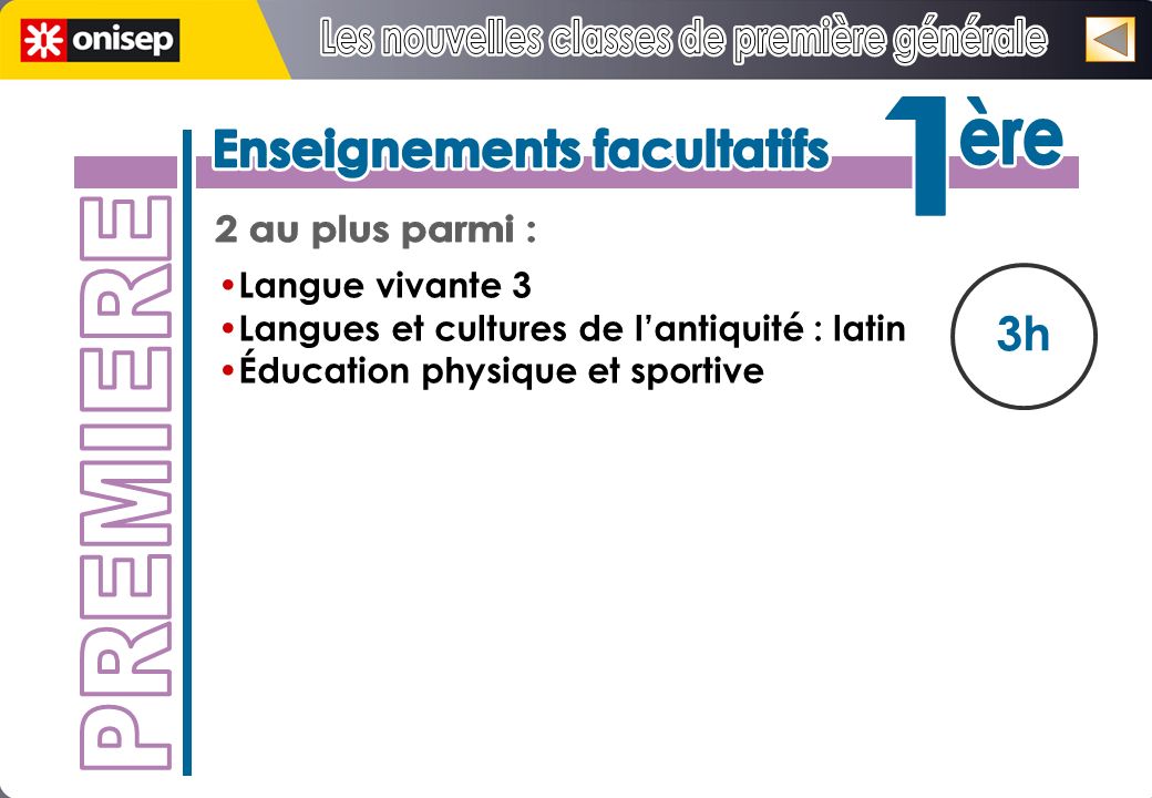 3h Langue vivante 3 Langues et cultures de lantiquité : latin Éducation physique et sportive