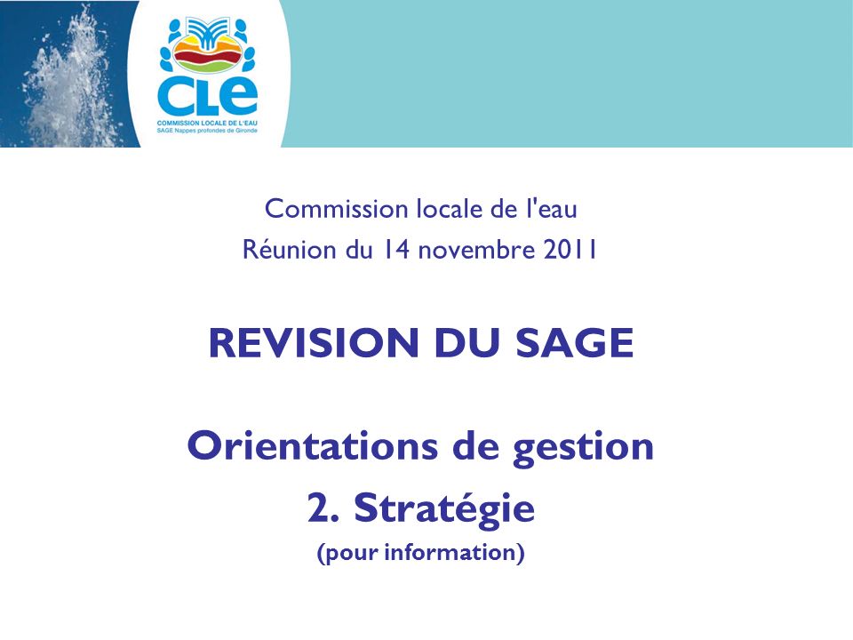 Commission locale de l eau Réunion du 14 novembre 2011 REVISION DU SAGE Orientations de gestion 2.