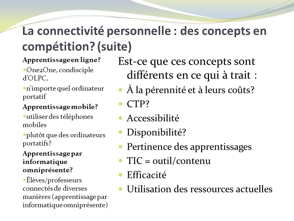 La connectivité personnelle : des concepts en compétition.