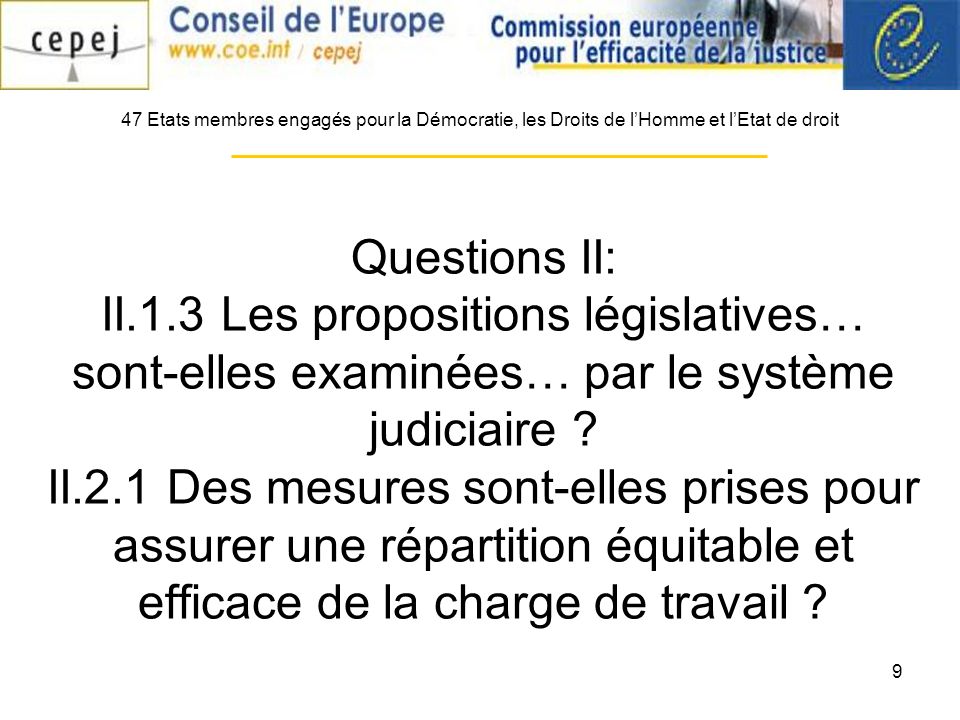 9 Questions II: II.1.3 Les propositions législatives… sont-elles examinées… par le système judiciaire .