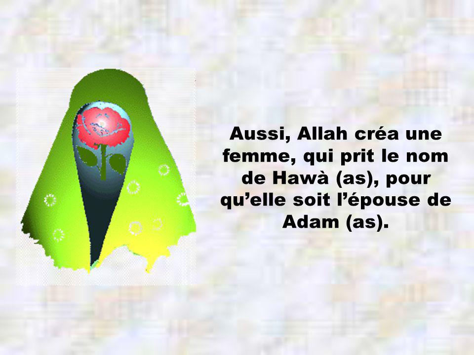 Aussi, Allah créa une femme, qui prit le nom de Hawà (as), pour quelle soit lépouse de Adam (as).