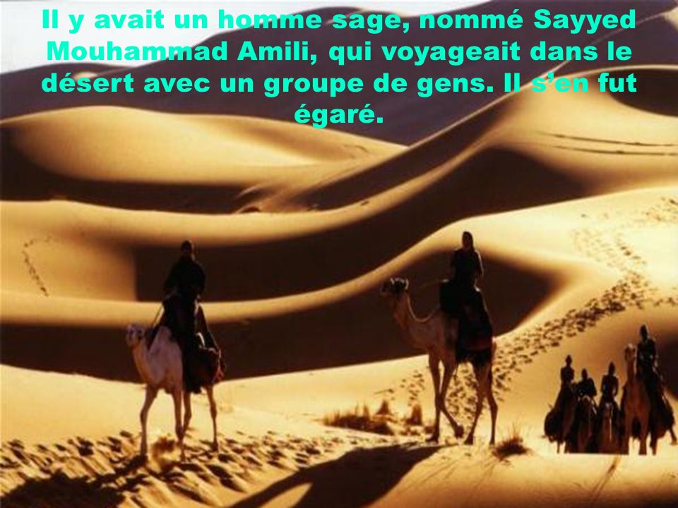Il y avait un homme sage, nommé Sayyed Mouhammad Amili, qui voyageait dans le désert avec un groupe de gens.