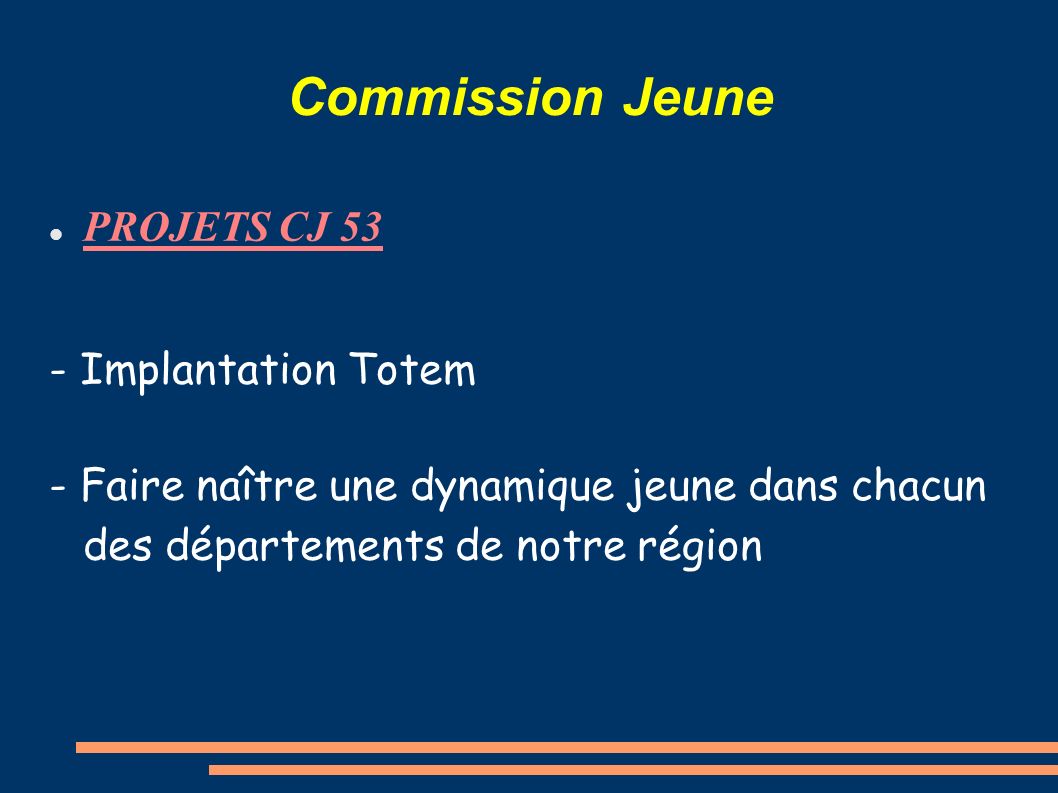 Commission Jeune PROJETS CJ 53 - Implantation Totem - Faire naître une dynamique jeune dans chacun des départements de notre région