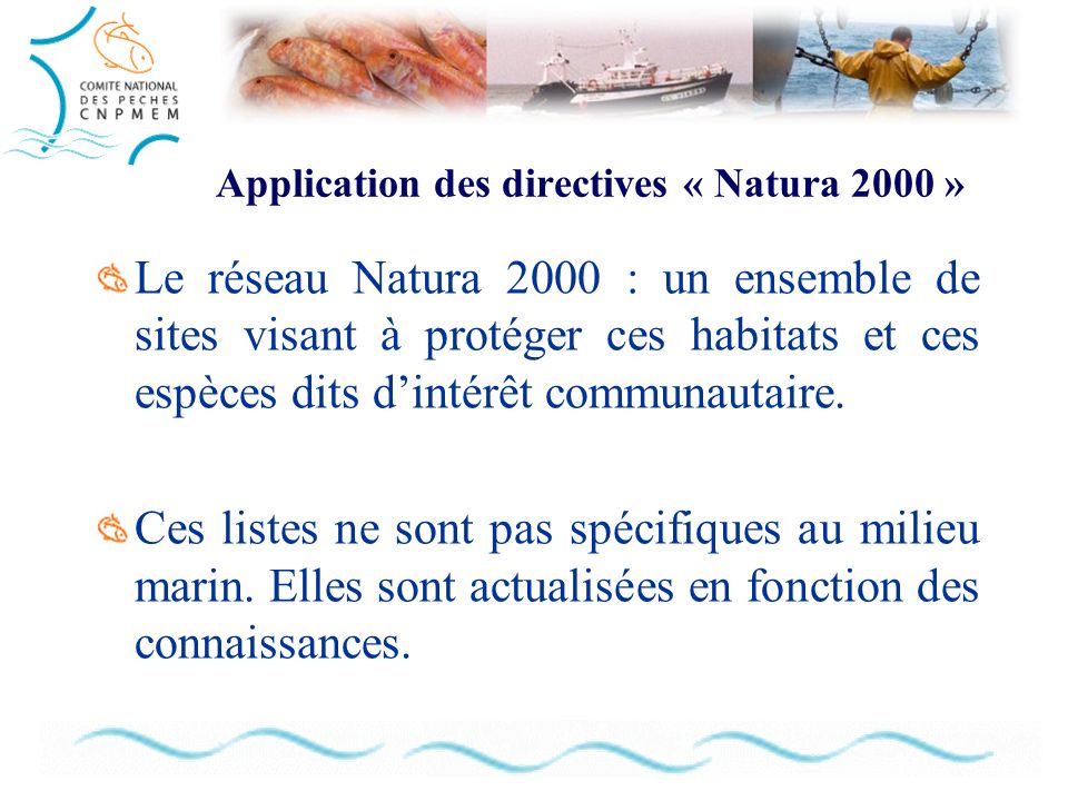 Application des directives « Natura 2000 » Le réseau Natura 2000 : un ensemble de sites visant à protéger ces habitats et ces espèces dits dintérêt communautaire.