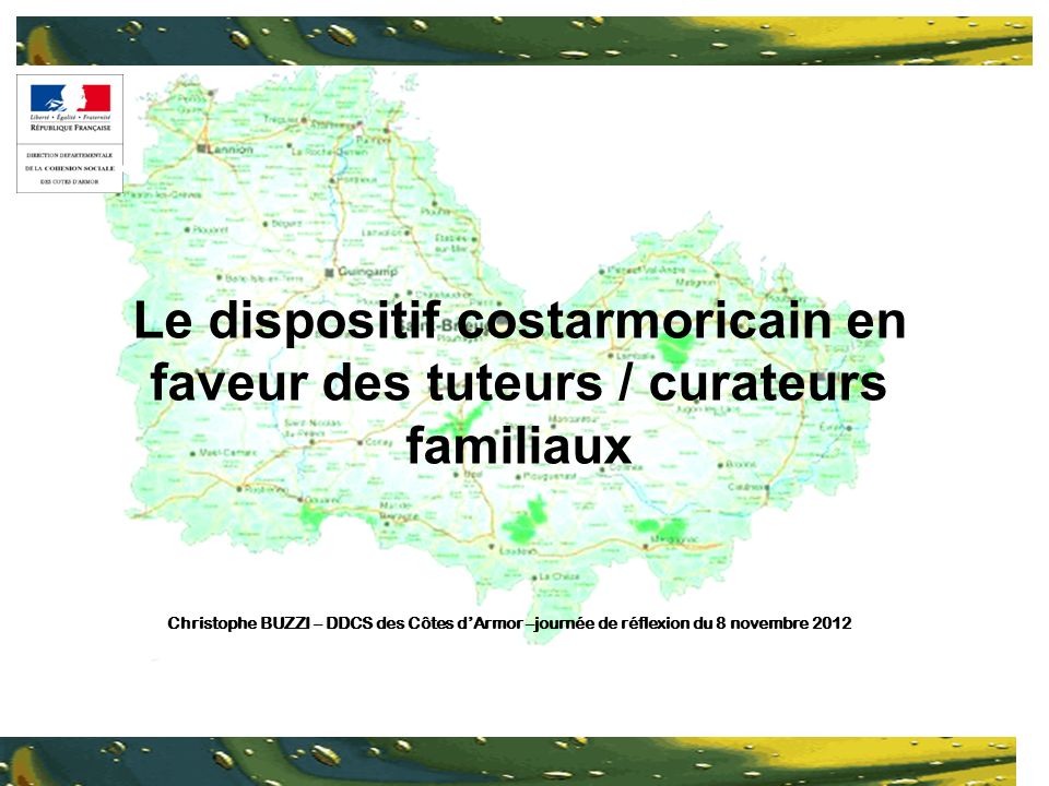 Le dispositif costarmoricain en faveur des tuteurs / curateurs familiaux Christophe BUZZI – DDCS des Côtes dArmor –journée de réflexion du 8 novembre 2012