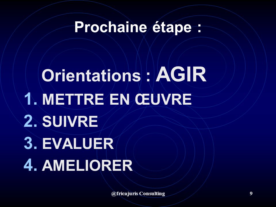 @fricajuris Consulting9 Prochaine étape : Orientations : AGIR 1.
