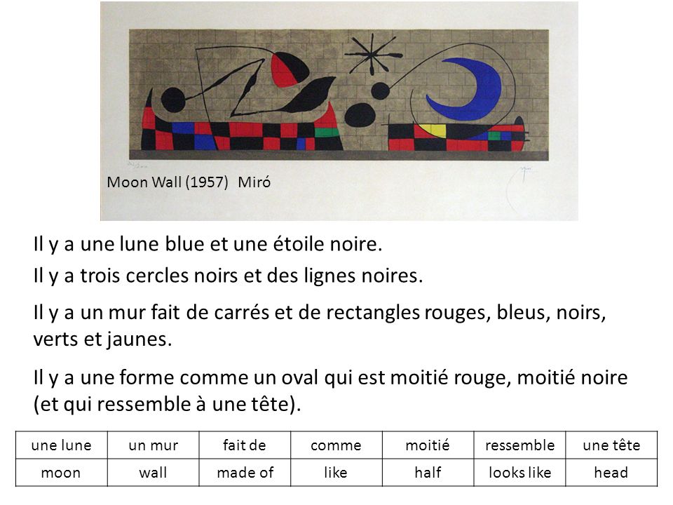 Moon Wall (1957) Miró Il y a une lune blue et une étoile noire.