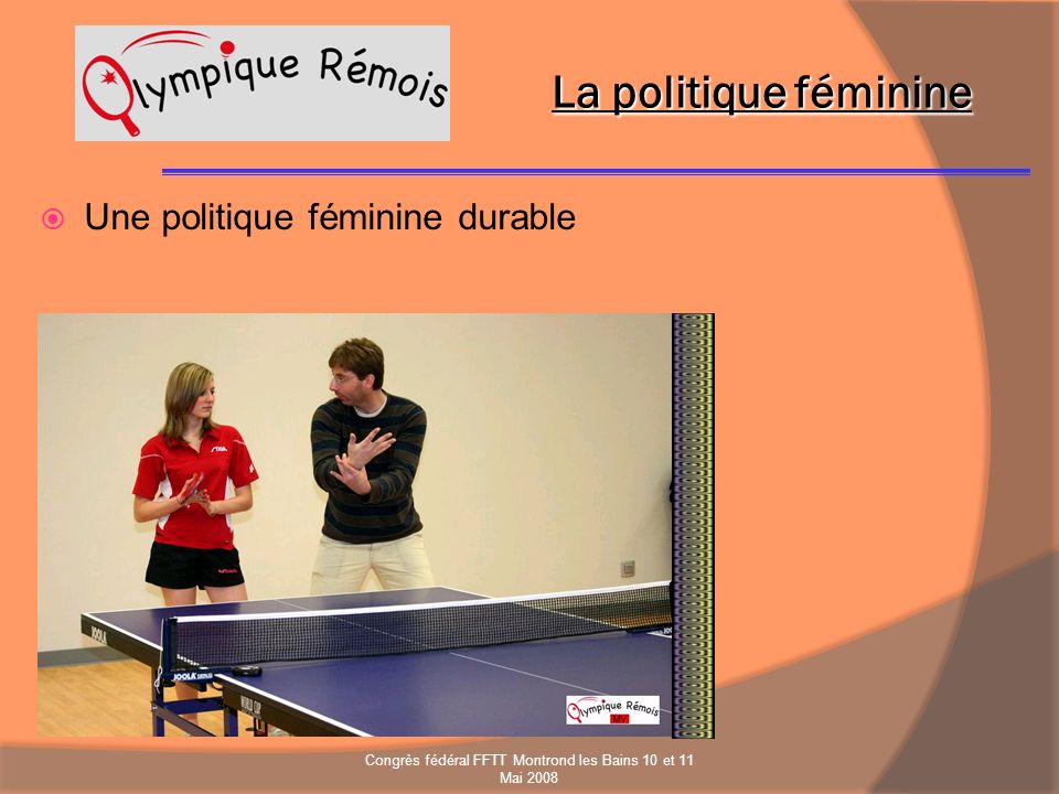 La politique féminine Une politique féminine durable Congrès fédéral FFTT Montrond les Bains 10 et 11 Mai 2008