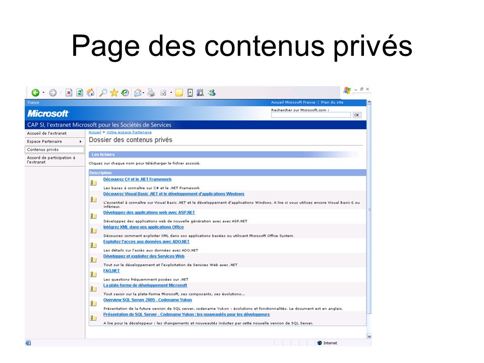 Page des contenus privés