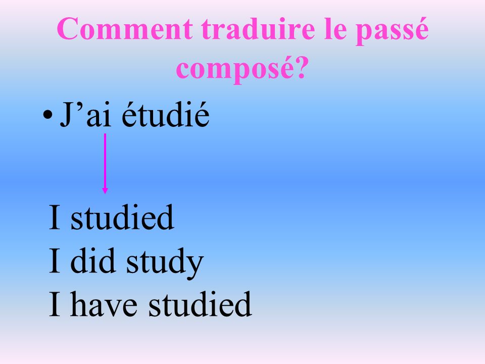 Comment traduire le passé composé Jai étudié I studied I did study I have studied