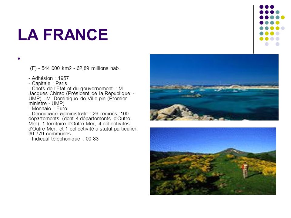 LA FRANCE (F) km2 - 62,89 millions hab.
