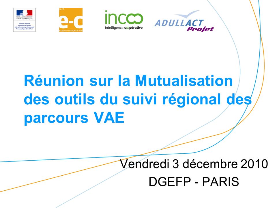 Réunion sur la Mutualisation des outils du suivi régional des parcours VAE Vendredi 3 décembre 2010 DGEFP - PARIS
