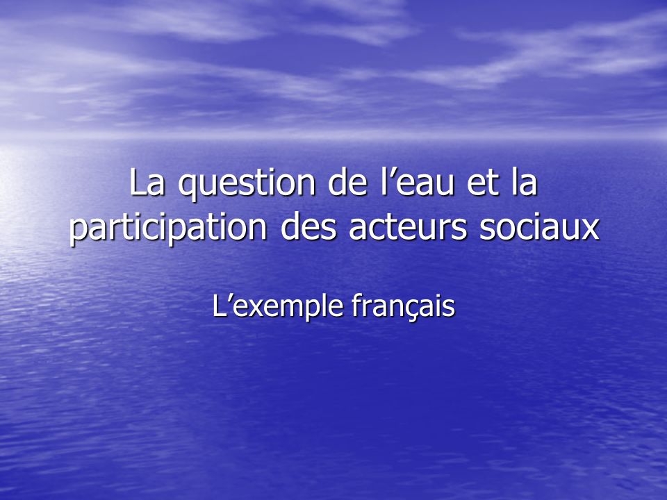 La question de leau et la participation des acteurs sociaux Lexemple français