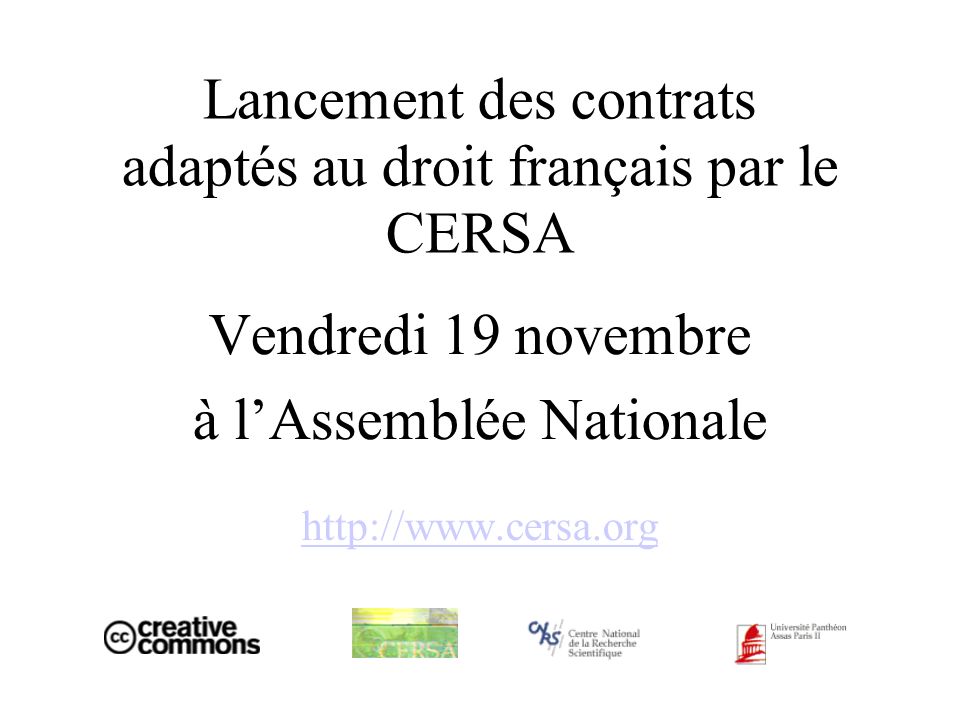 Lancement des contrats adaptés au droit français par le CERSA Vendredi 19 novembre à lAssemblée Nationale