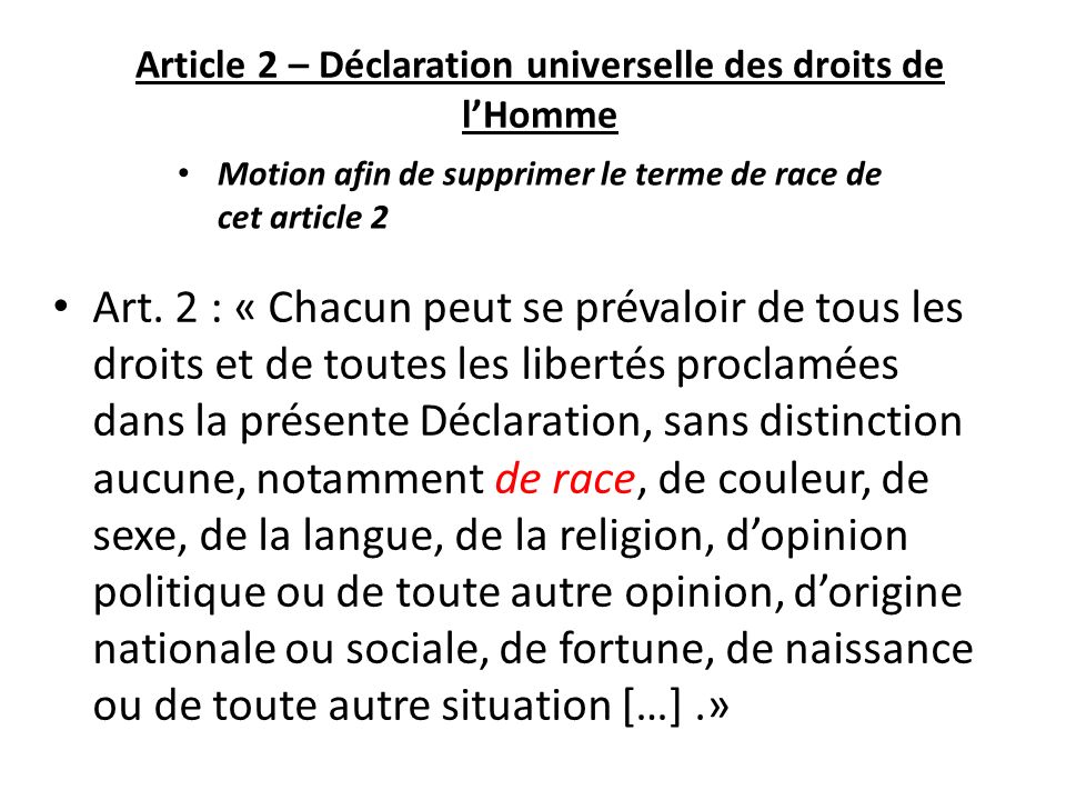 Article 2 – Déclaration universelle des droits de lHomme Art.