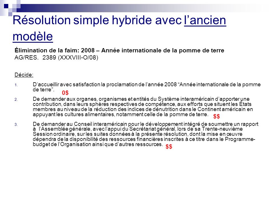 Résolution simple hybride avec lancien modèle Élimination de la faim: 2008 – Année internationale de la pomme de terre AG/RES.