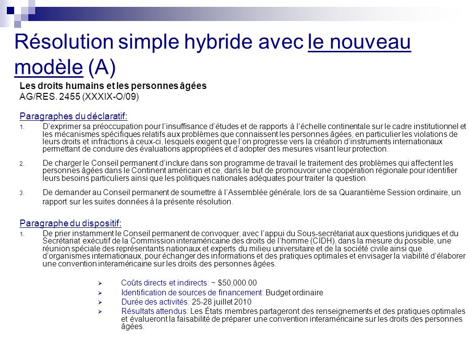 Résolution simple hybride avec le nouveau modèle (A) Les droits humains et les personnes âgées AG/RES.