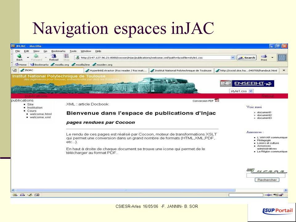 CSIESR-Arles 16/05/06 -F. JANNIN- B. SOR Navigation espaces inJAC