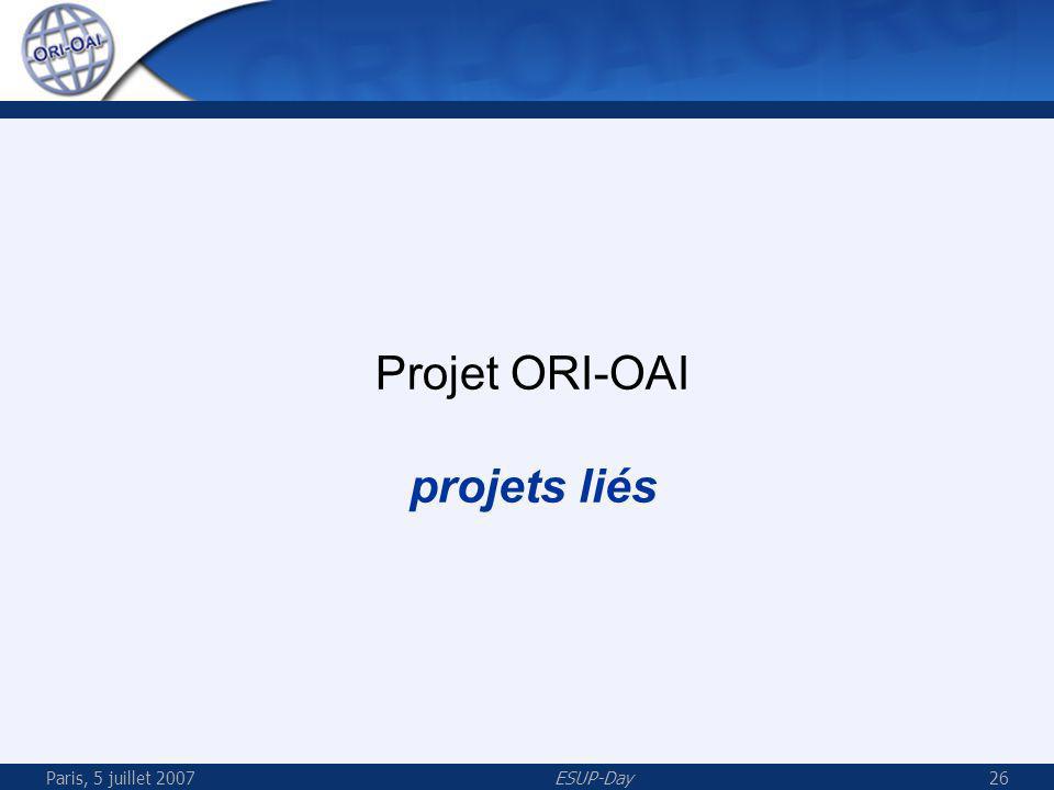 Paris, 5 juillet 2007ESUP-Day26 Projet ORI-OAI projets liés