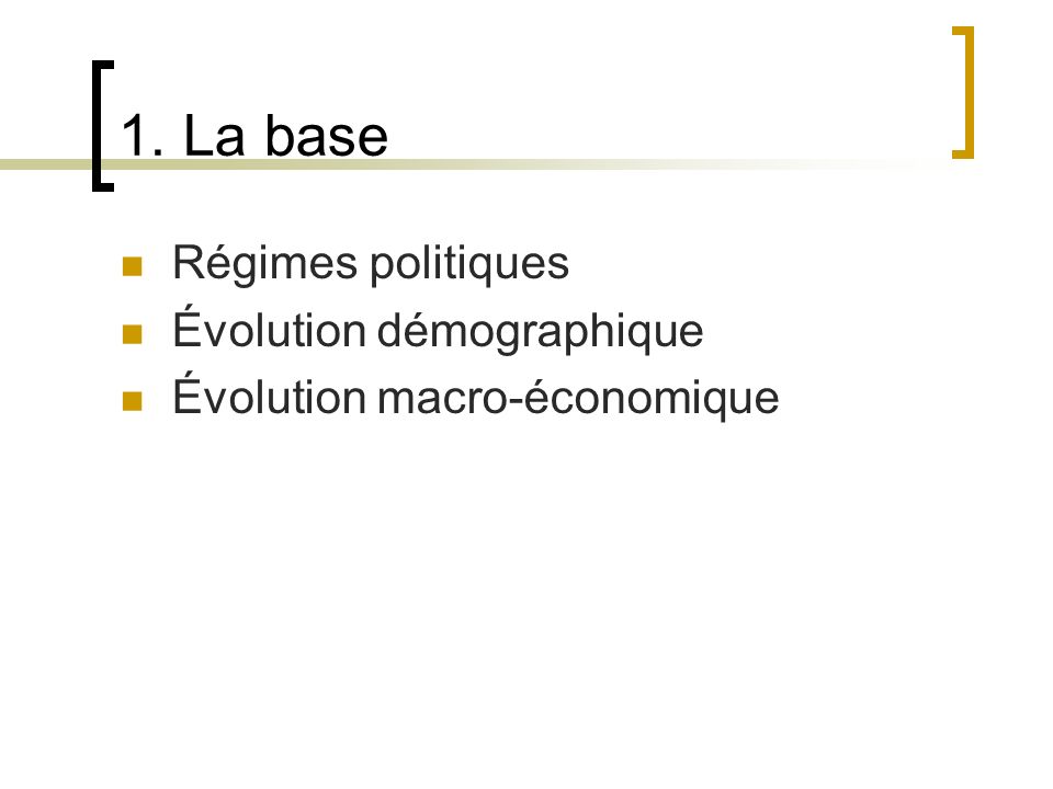 1. La base Régimes politiques Évolution démographique Évolution macro-économique