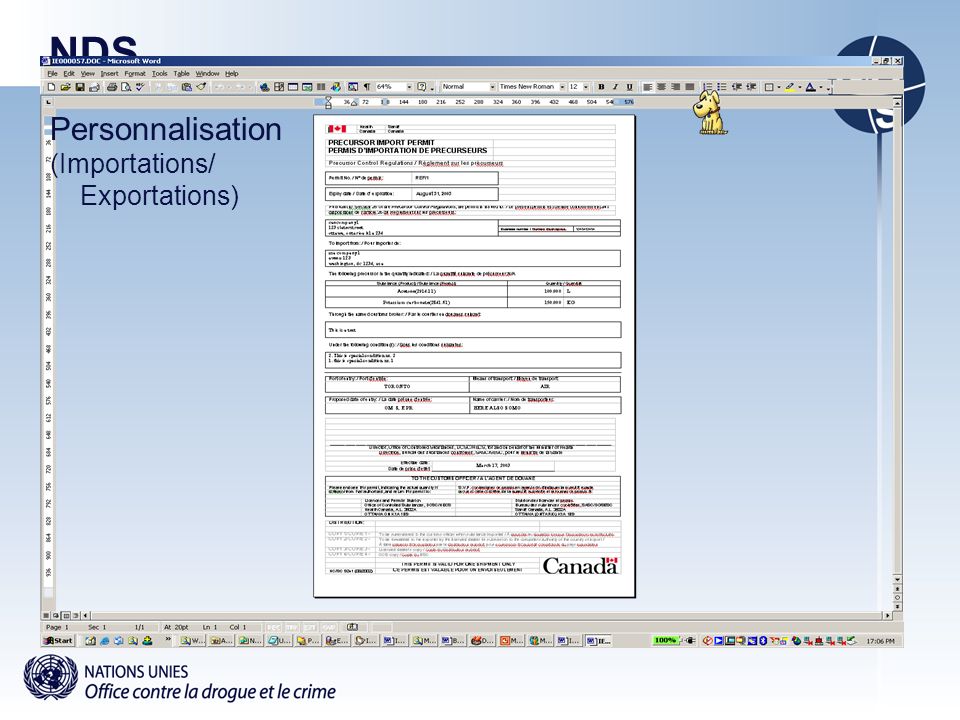 NDS Personnalisation (Importations/ Exportations)