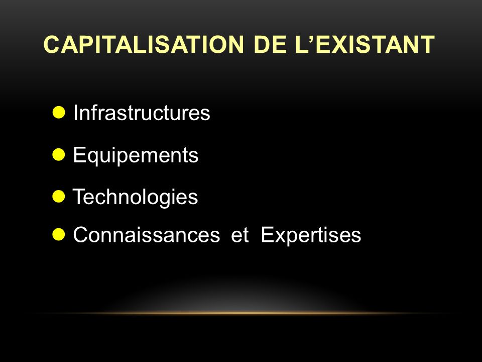 CAPITALISATION DE LEXISTANT Infrastructures Equipements Technologies Connaissances et Expertises