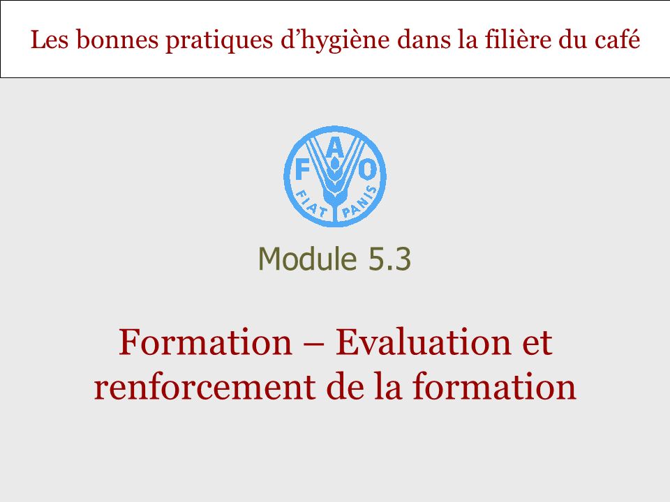 Les bonnes pratiques dhygiène dans la filière du café Formation – Evaluation et renforcement de la formation Module 5.3