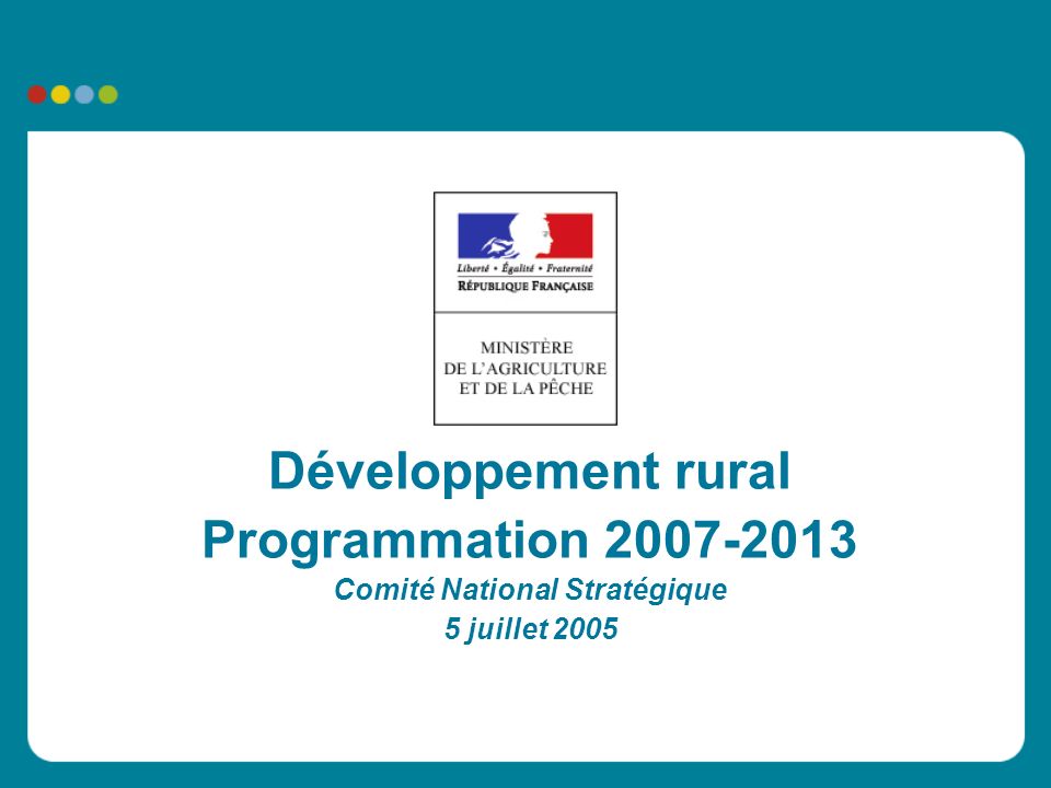 Développement rural Programmation Comité National Stratégique 5 juillet 2005