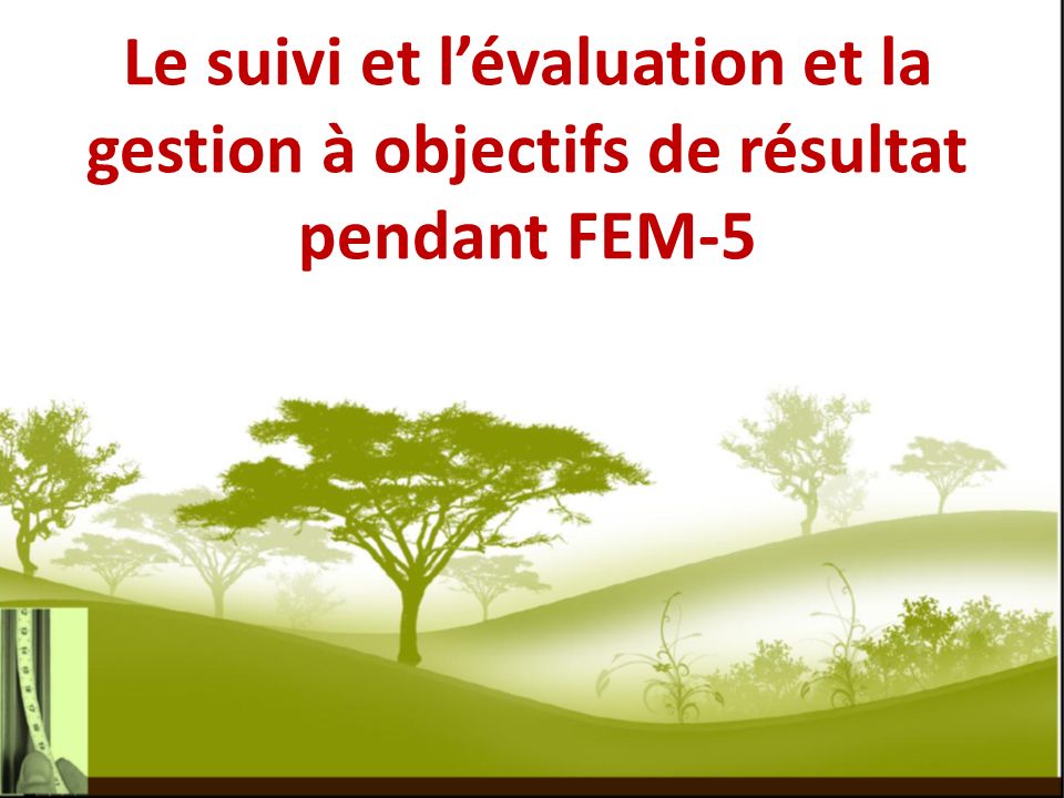 Le suivi et lévaluation et la gestion à objectifs de résultat pendant FEM-5