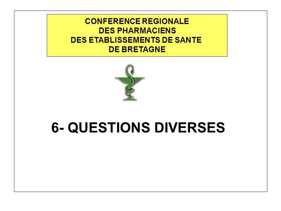 6- QUESTIONS DIVERSES CONFERENCE REGIONALE DES PHARMACIENS DES ETABLISSEMENTS DE SANTE DE BRETAGNE