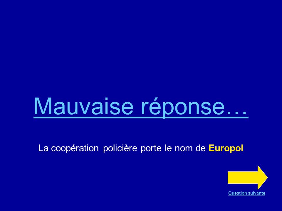 Bonne réponse !!! Europol Question suivante