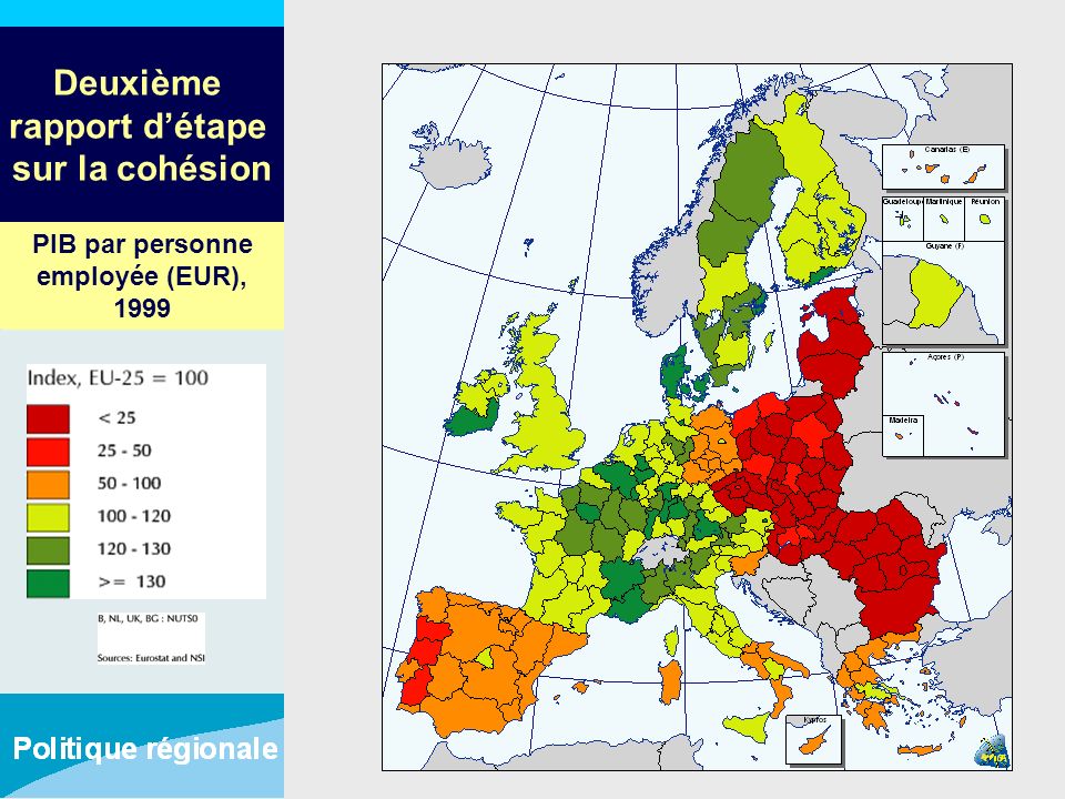 Deuxième rapport détape sur la cohésion PIB par personne employée (EUR), 1999