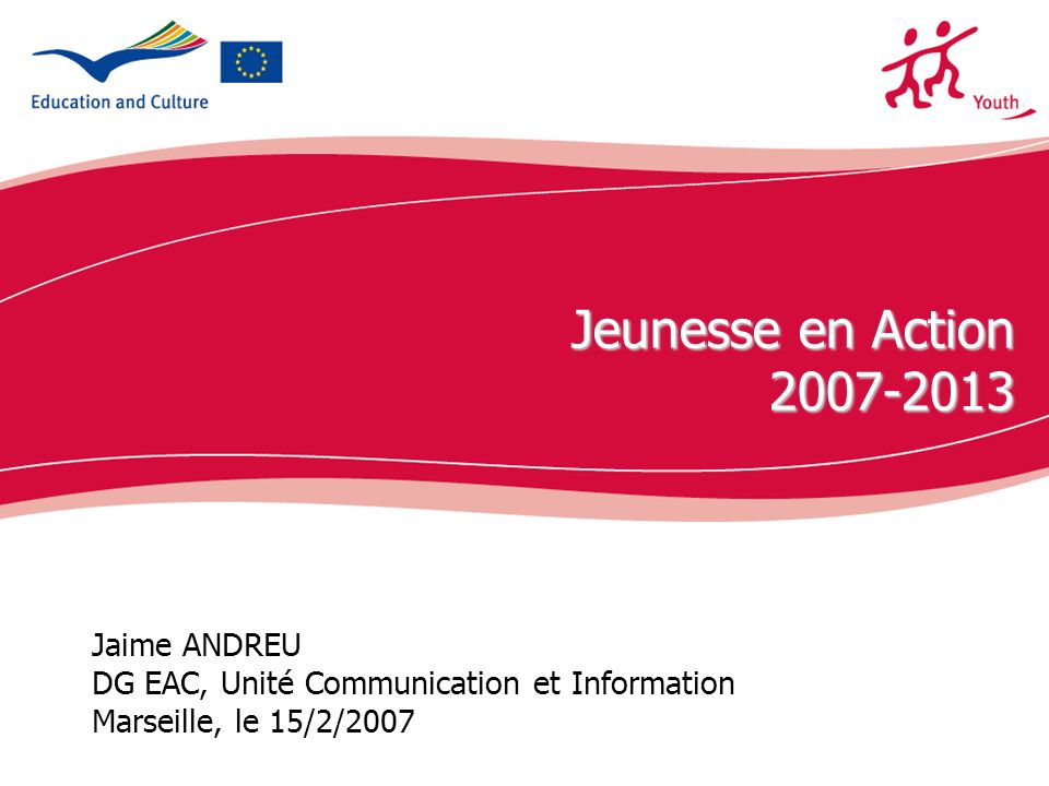 ecdc.europa.eu Jaime ANDREU DG EAC, Unité Communication et Information Marseille, le 15/2/2007 Jeunesse en Action