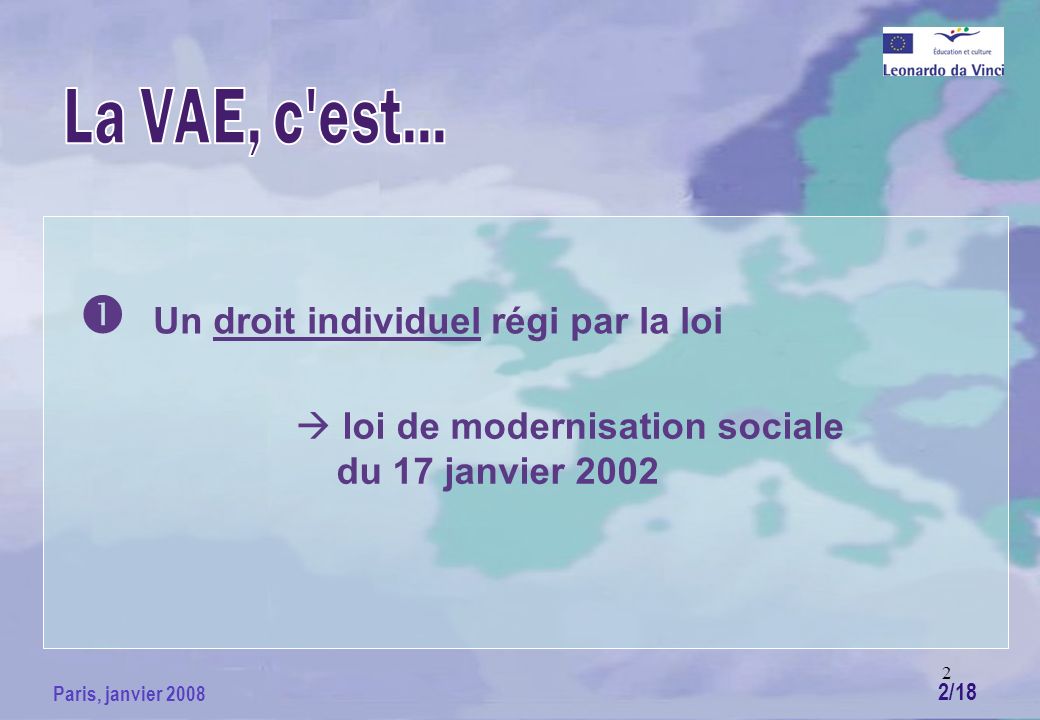 2 Paris, janvier 2008 Un droit individuel régi par la loi loi de modernisation sociale du 17 janvier /18