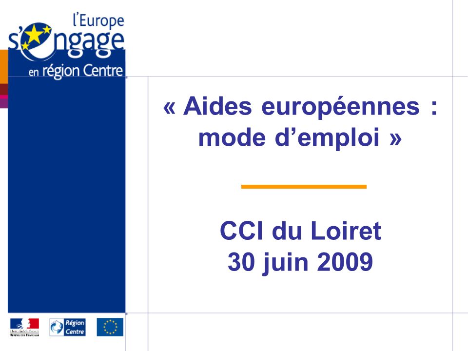 « Aides européennes : mode demploi » CCI du Loiret 30 juin 2009