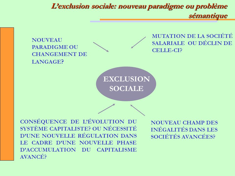 EXCLUSION SOCIALE NOUVEAU PARADIGME OU CHANGEMENT DE LANGAGE .
