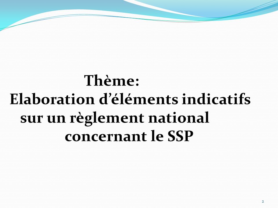 Thème: Elaboration déléments indicatifs sur un règlement national concernant le SSP 2