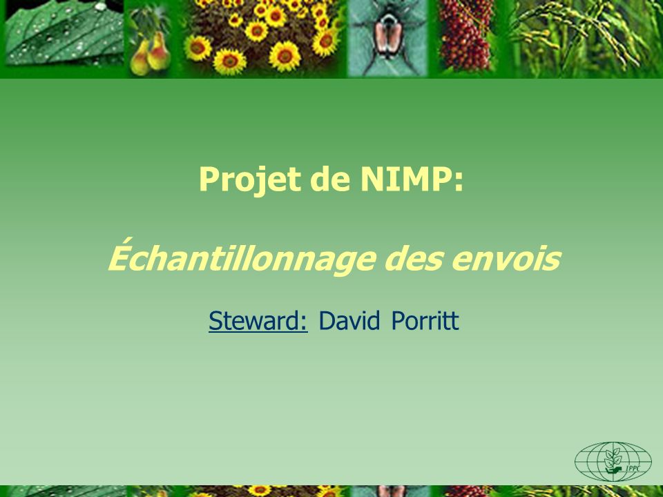 Projet de NIMP: Échantillonnage des envois Steward: David Porritt
