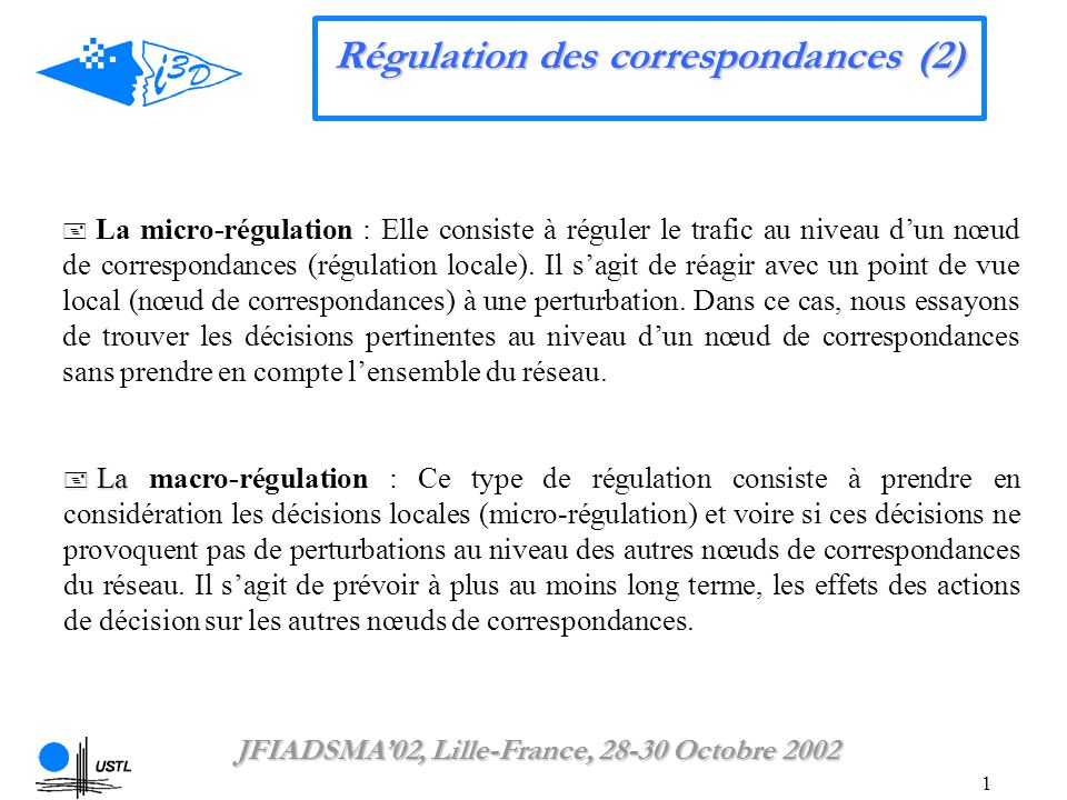 1 La micro-régulation : Elle consiste à réguler le trafic au niveau dun nœud de correspondances (régulation locale).